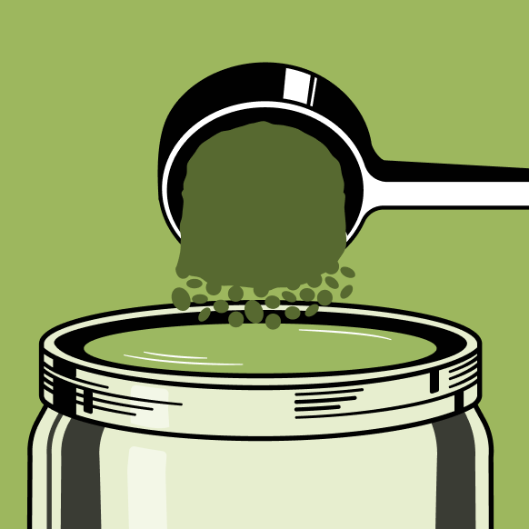 a scoop pouring powder into a mason jar.