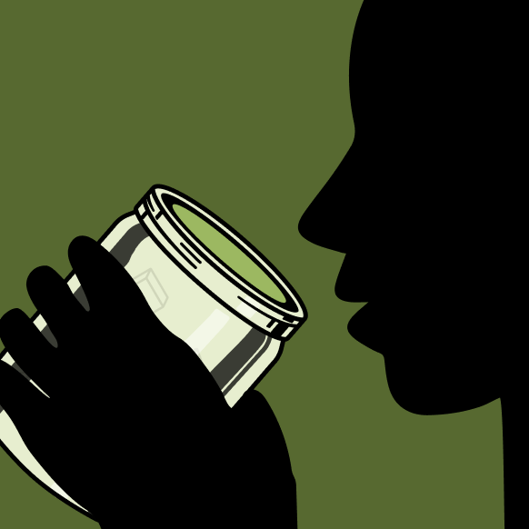 graphic of a person drinking a mason jar of organic energy drink mix.