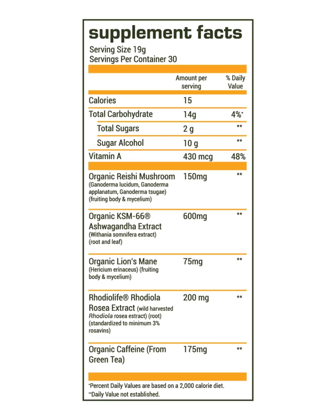 supplement facts label for stream of citrusness gaea energy drink mix.